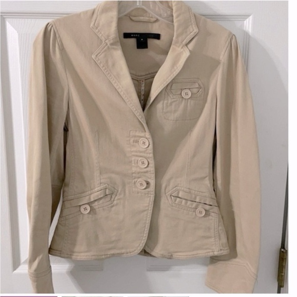Vintage Y2K Marc Jacob’s khaki jacket with branding throughout size MD 8